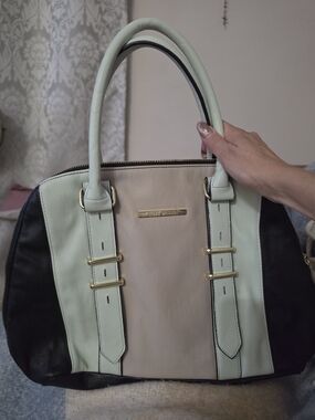 Steve Madden Tri-Color Structured Satchel - Mint, Beige & Black